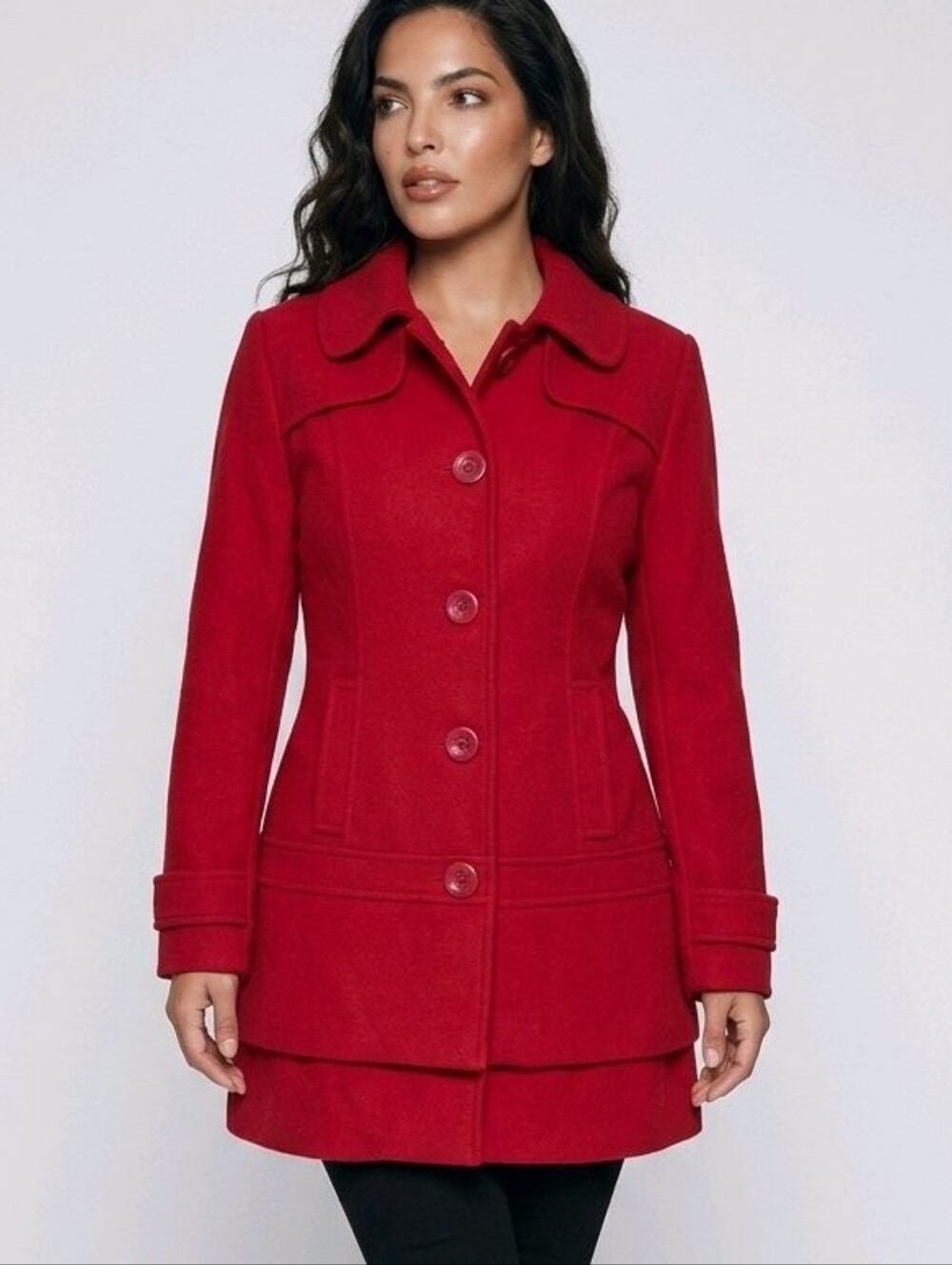 Ci Sono Bright Red Pea Coat